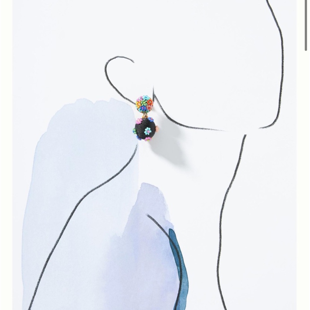 Anthropologie Suzanna Dai Flower Beaded Drop Earrings Black NWT - Picture 3 of 11